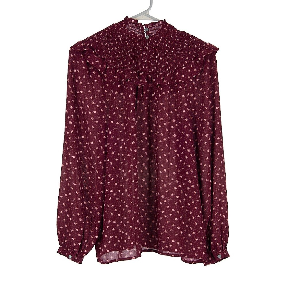 LOFT Ruffle Smocked Long Sleeve Yoke Blouse Women's Small NWT - Picture 9 of 9